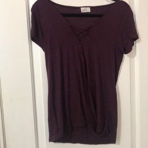 Maroon Blouse Cut Out V-Neck